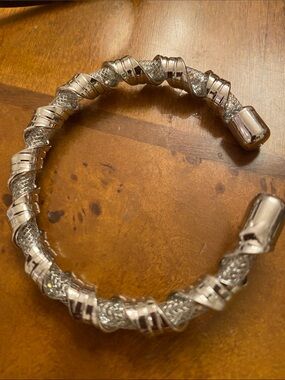 Polished Silver Twisted Open Cuff Bracelet - Silver